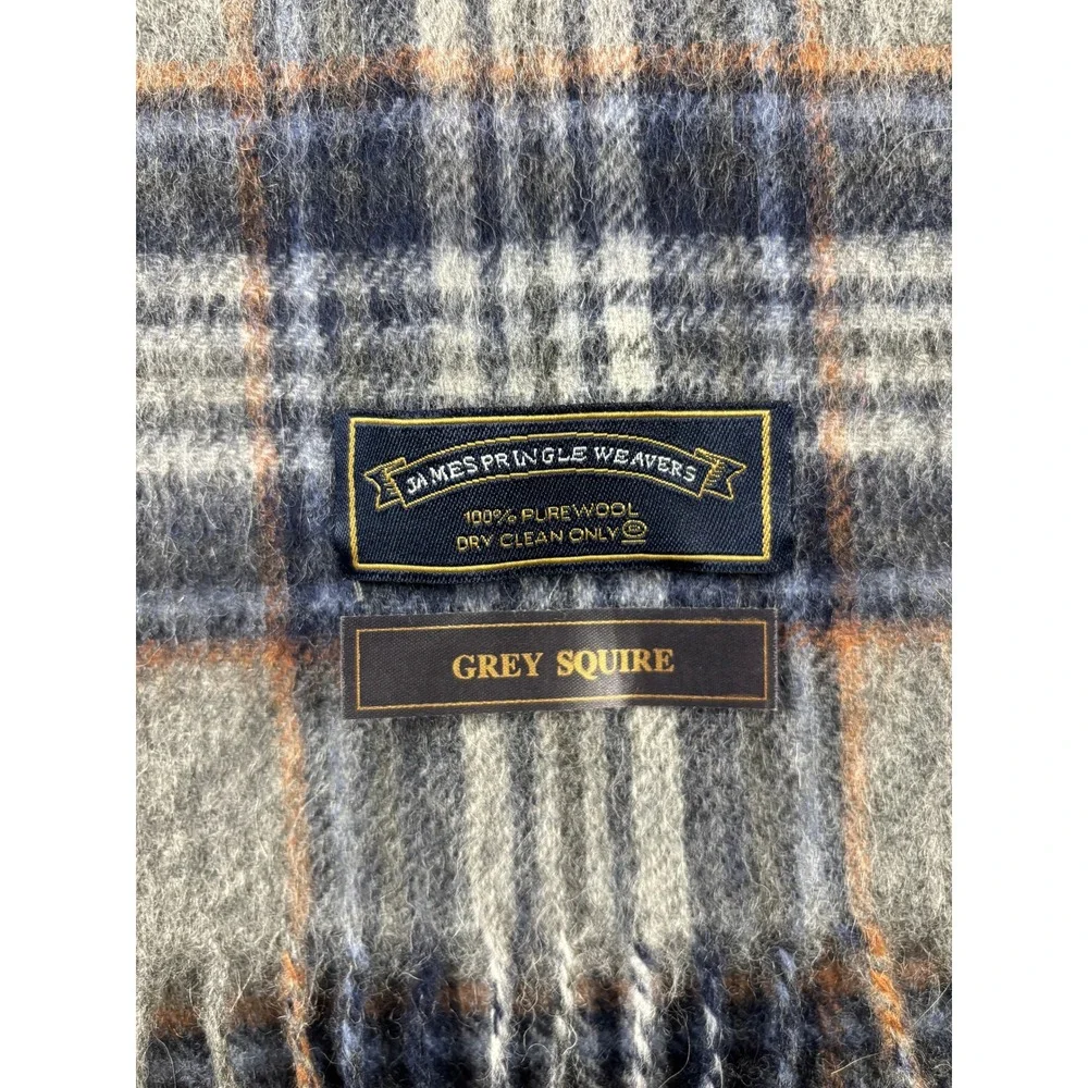 James Pringle Weavers‎ Scarf Grey 100% Pure Wool Plaid Squire Fringe Heritage
